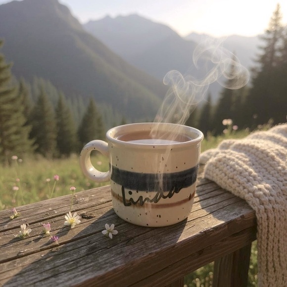 Clay In Mind Handmade Studio Art Pottery Mug Blue & Beige "Linda" Personalized - Picture 1 of 7